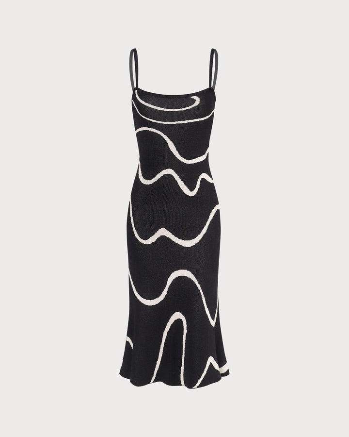 Black Textured Wave Midi Dress