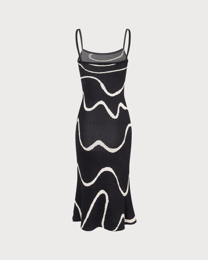 Black Textured Wave Midi Dress