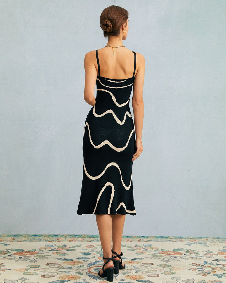 Black Textured Wave Midi Dress