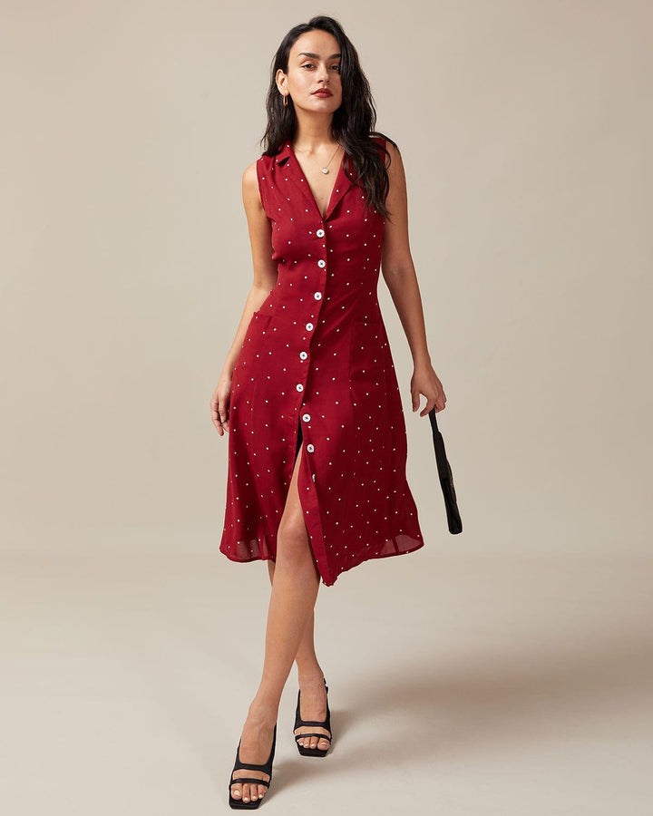 Red Retro Dot Midi Dress