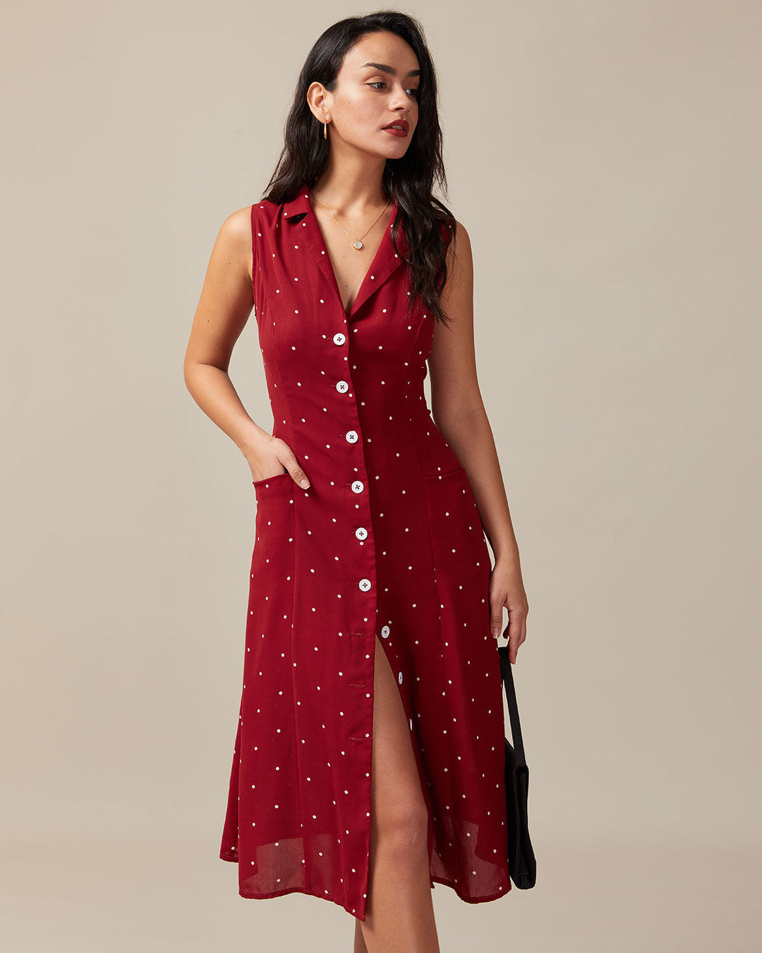 Red Retro Dot Midi Dress