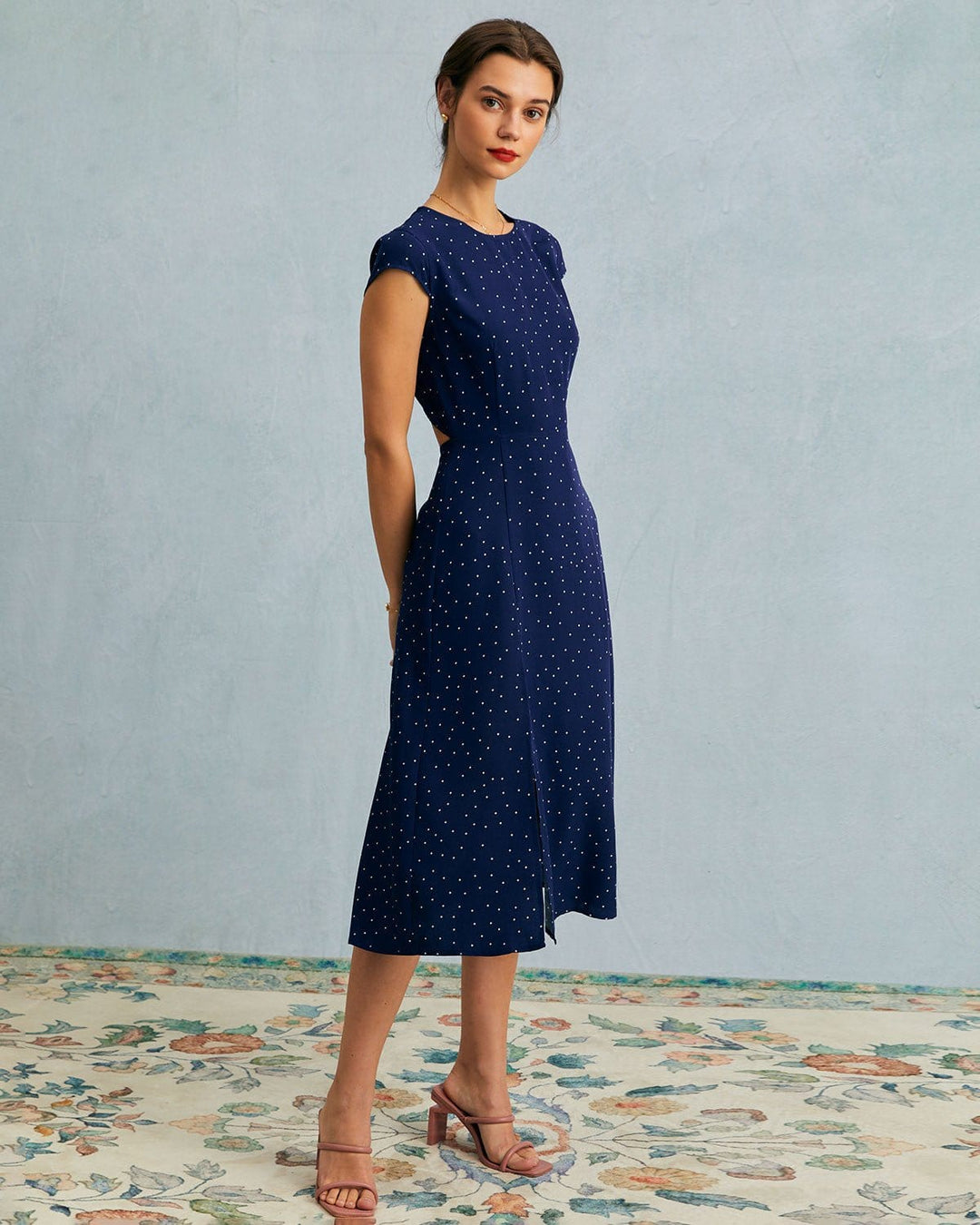 Classic Navy Polka Dot Midi Dress