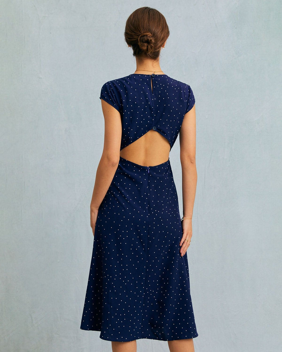 Classic Navy Polka Dot Midi Dress