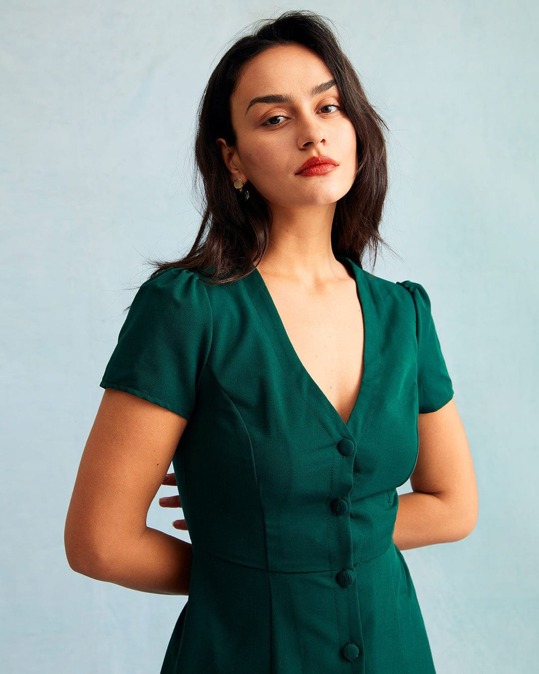 Deep Green V-Neckline Mini