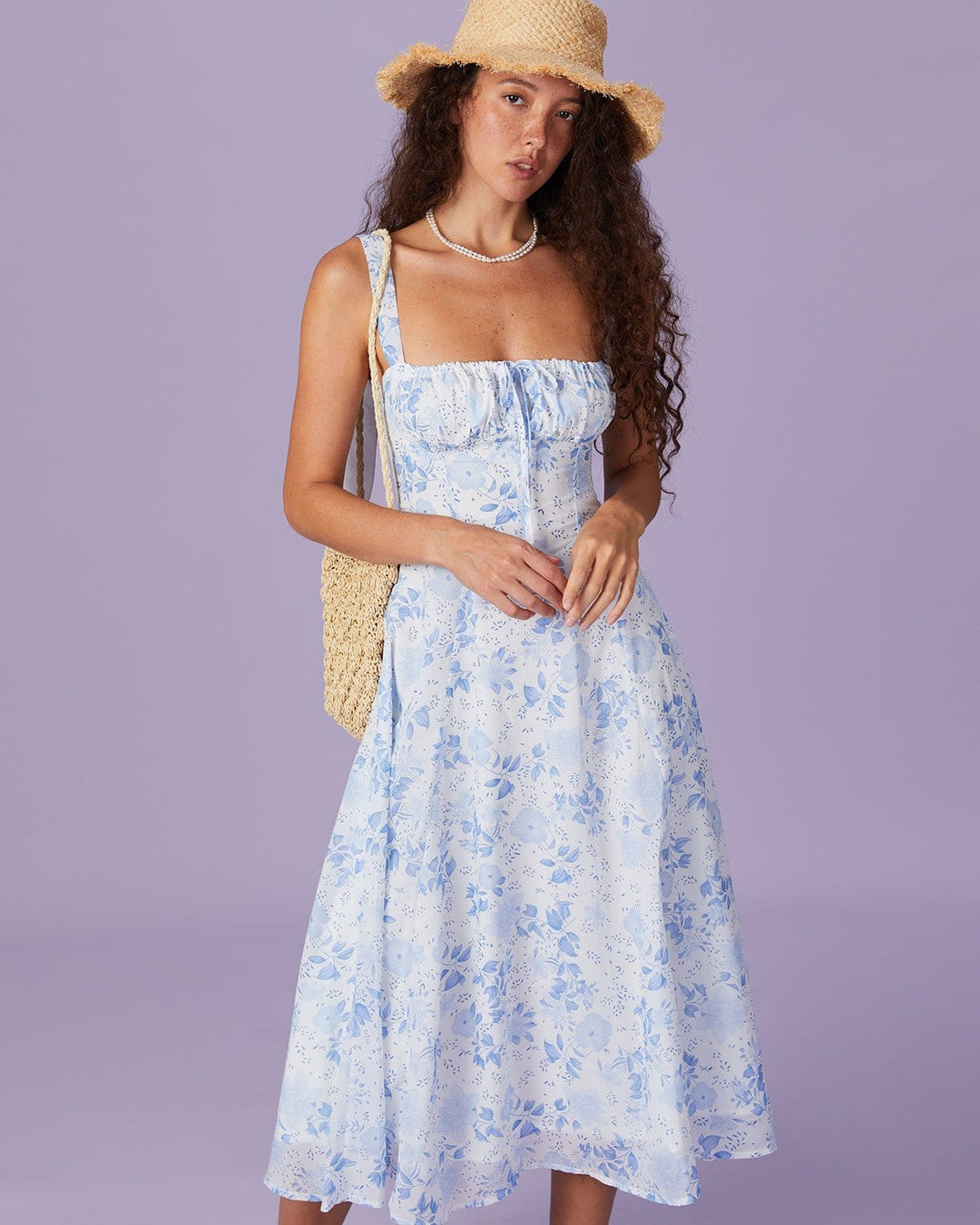 Blue Garden Charm Midi Dress