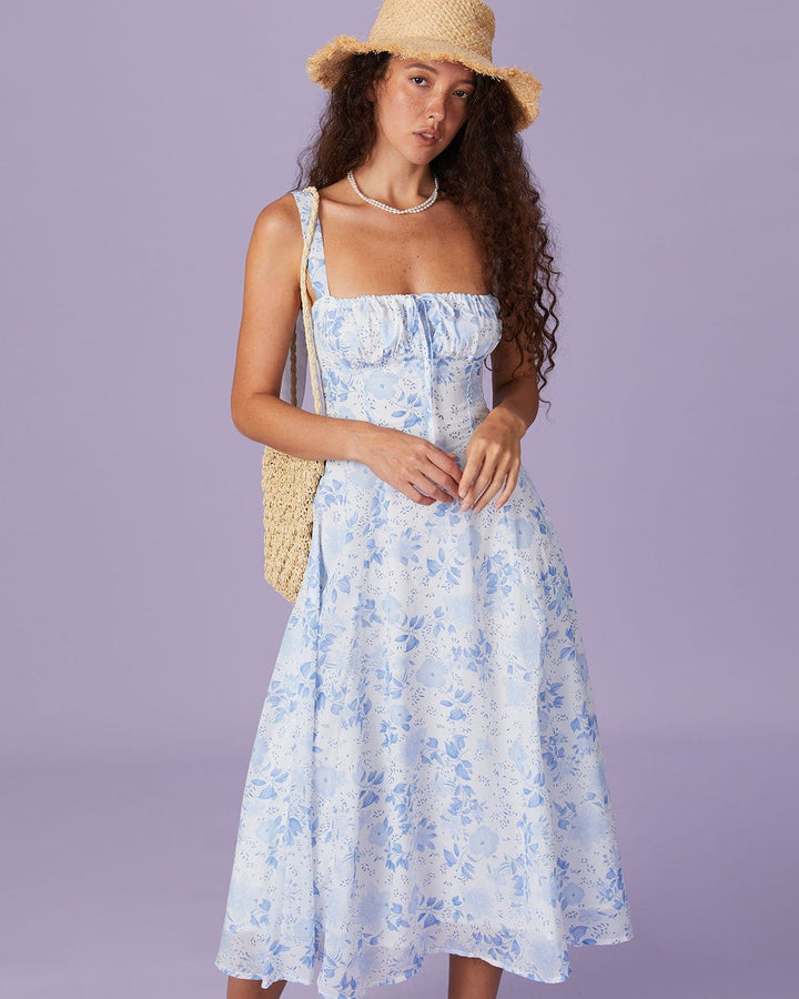 Blue Garden Charm Midi Dress
