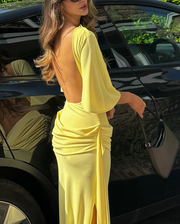 Women’s Cape Sleeve Maxi Wedding Guest Dress