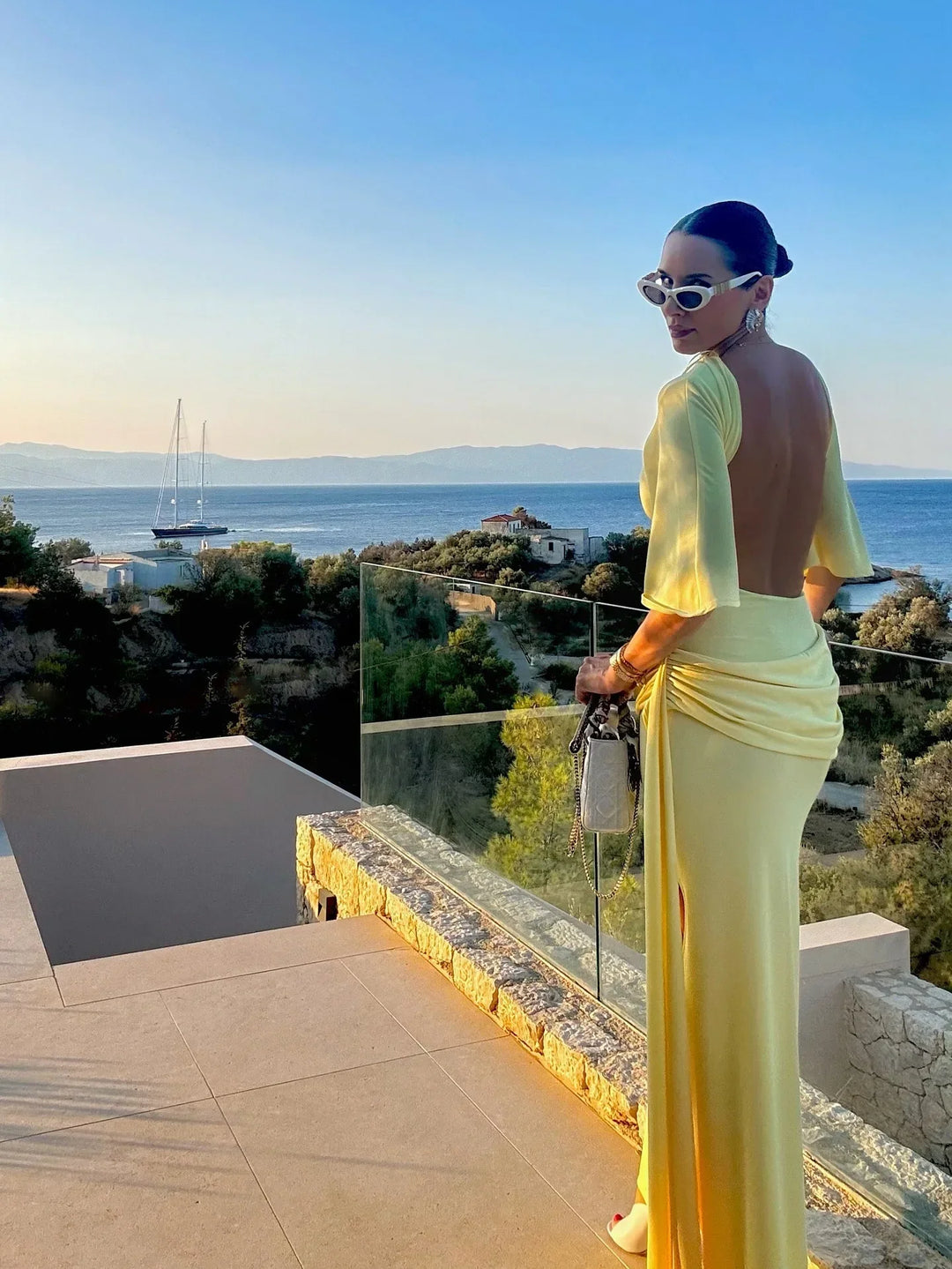 Women’s Cape Sleeve Maxi Wedding Guest Dress