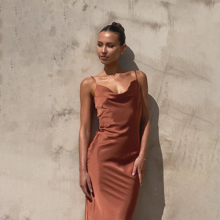 Women’s Cowl Neck Maxi Wedding Guest Dress
