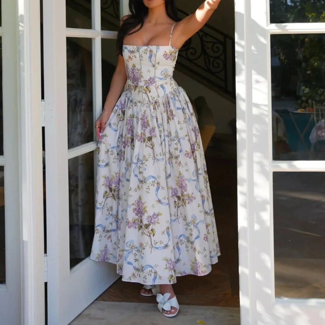 Women’s Floral Corset Midi Prom Dress