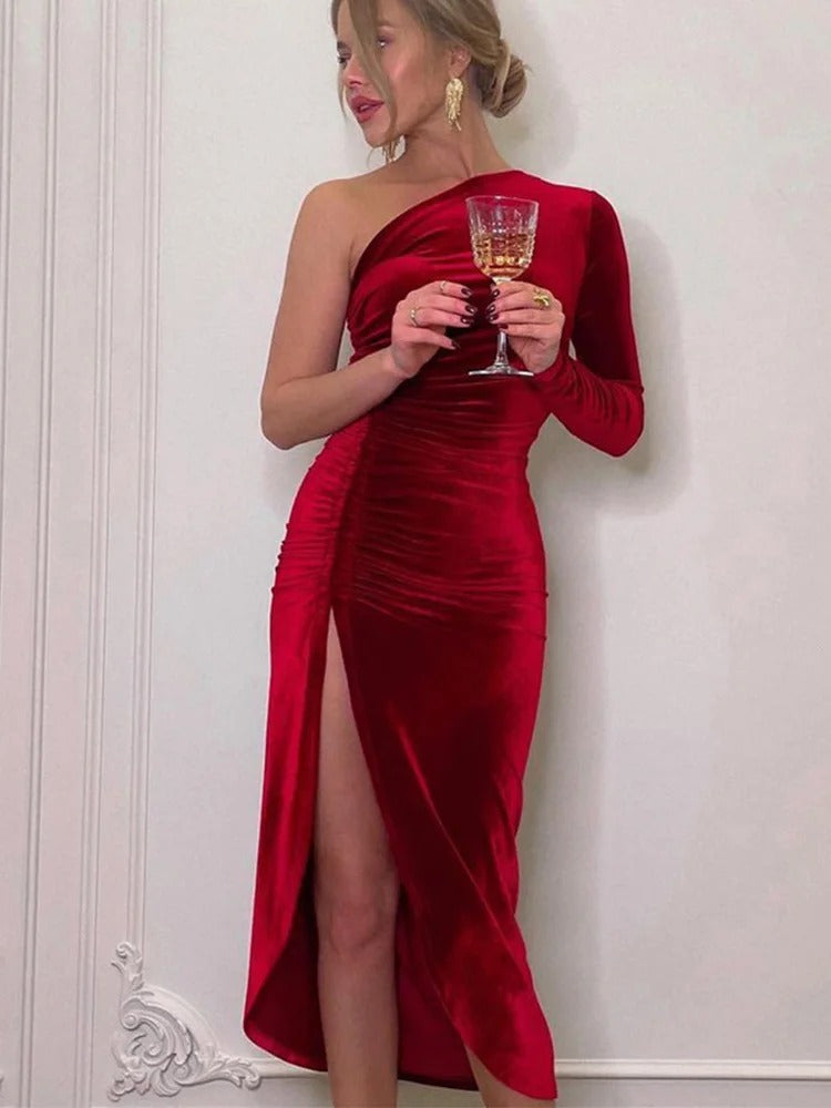Women’s One Shoulder Evening Midi Dress