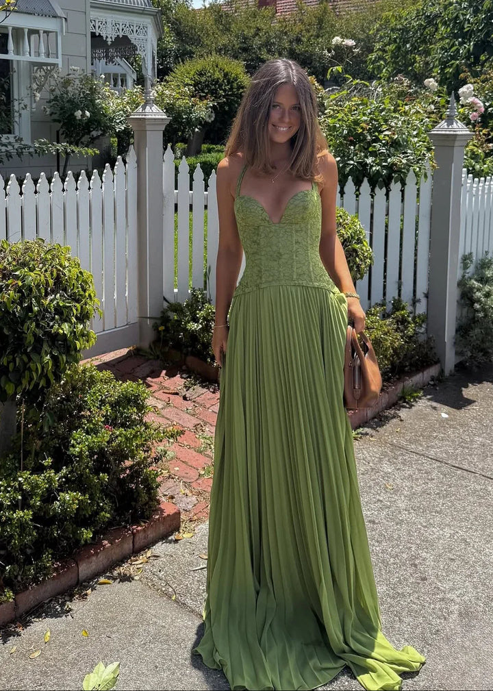 Women’s Pleated Corset Maxi Wedding Guest Dress