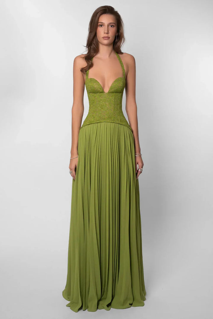 Women’s Pleated Corset Maxi Wedding Guest Dress