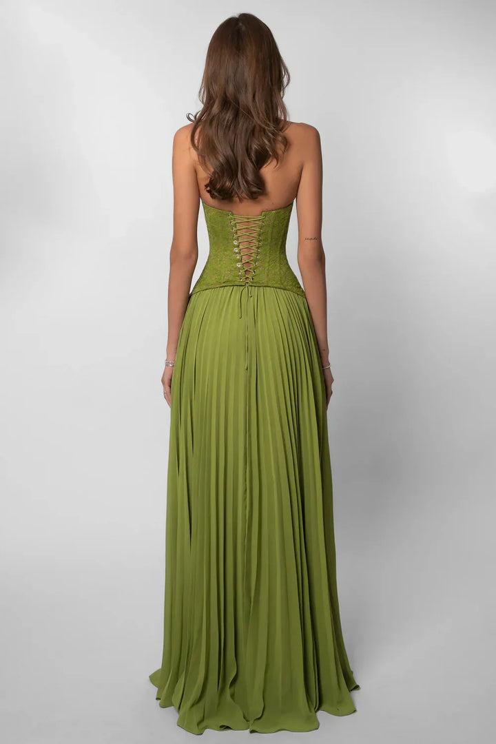 Women’s Pleated Corset Maxi Wedding Guest Dress