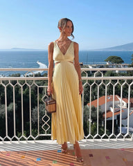 Women’s Pleated Cut-Out Midi Wedding Guest Dress