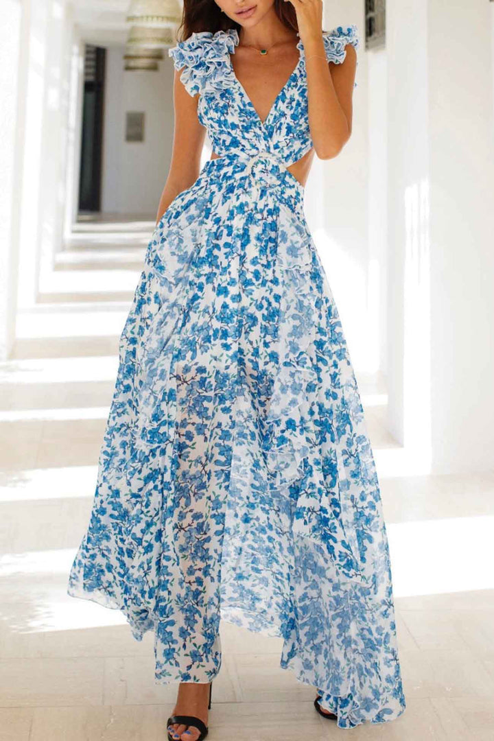 Women’s Ruffle Sleeve Floral Maxi Wedding Guest Dress