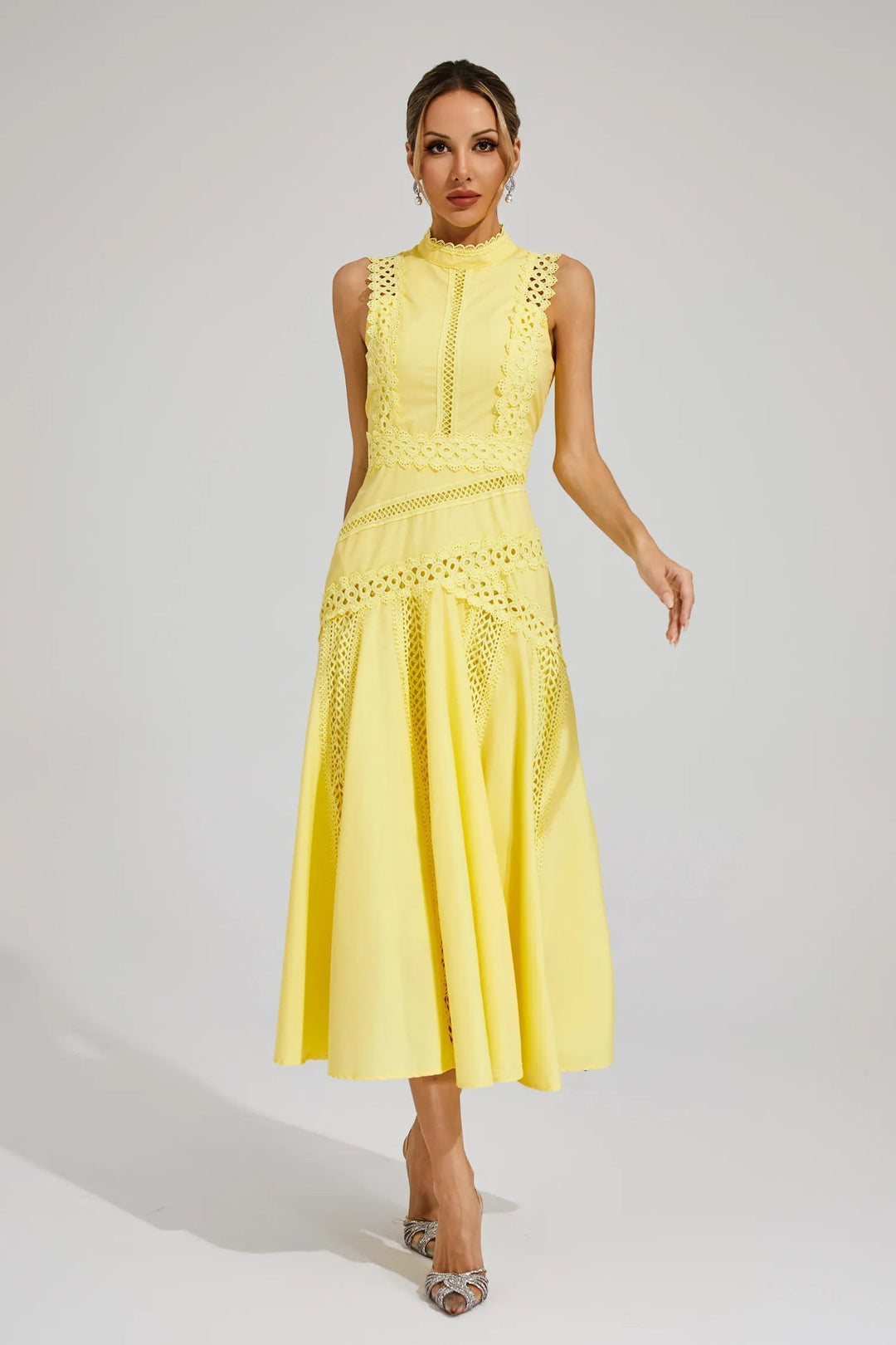 Women’s Sleeveless Lace Panel Midi Dress