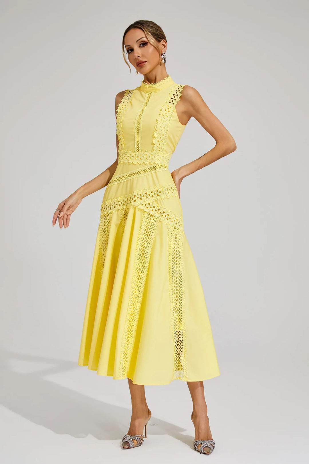 Women’s Sleeveless Lace Panel Midi Dress