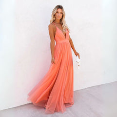 Women’s Sleeveless V-Neck Maxi Wedding Guest Dress
