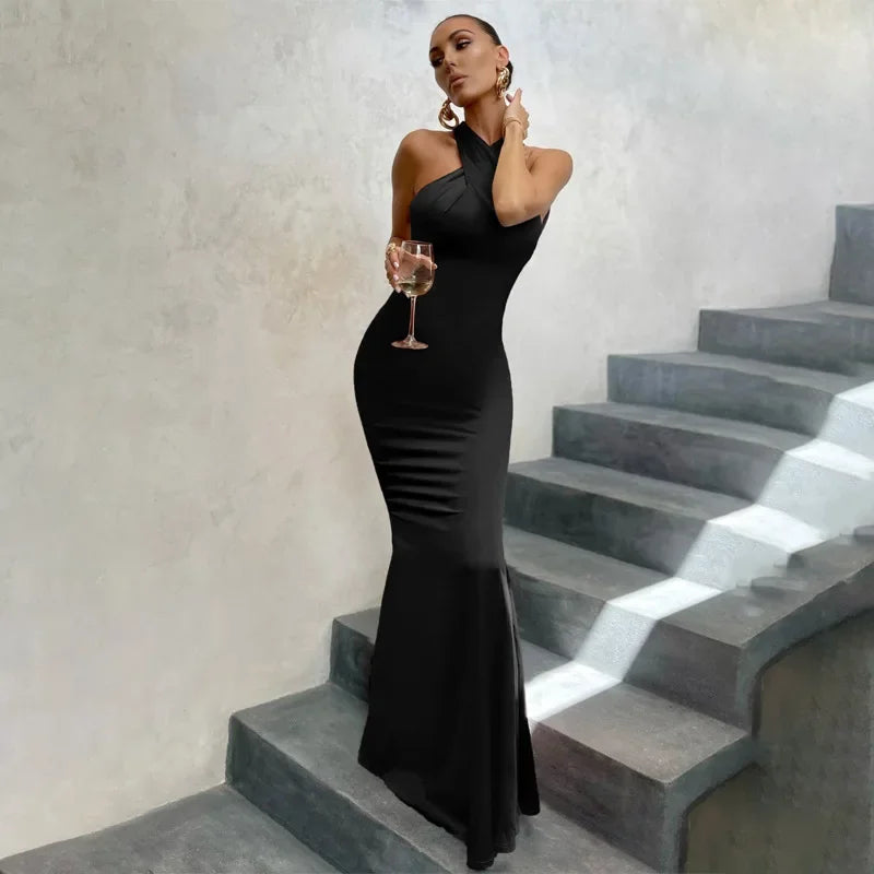 Women’s Twist Neck Maxi Wedding Guest Dress