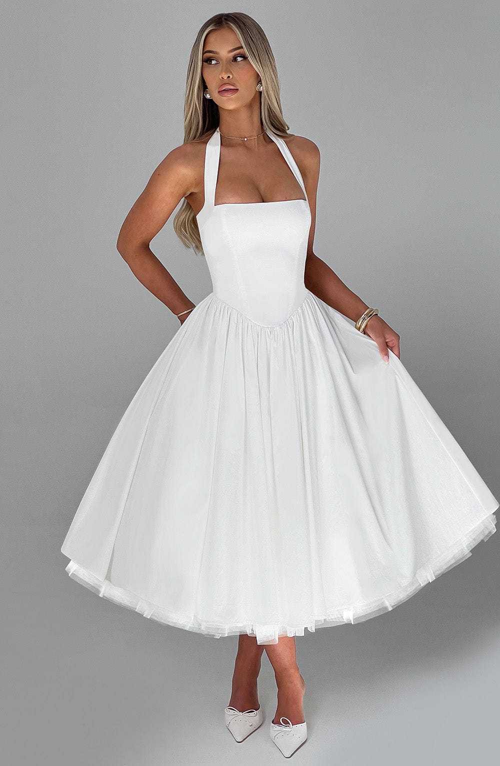 Women's A Line Sleeveless Halter Neck Midi Dress