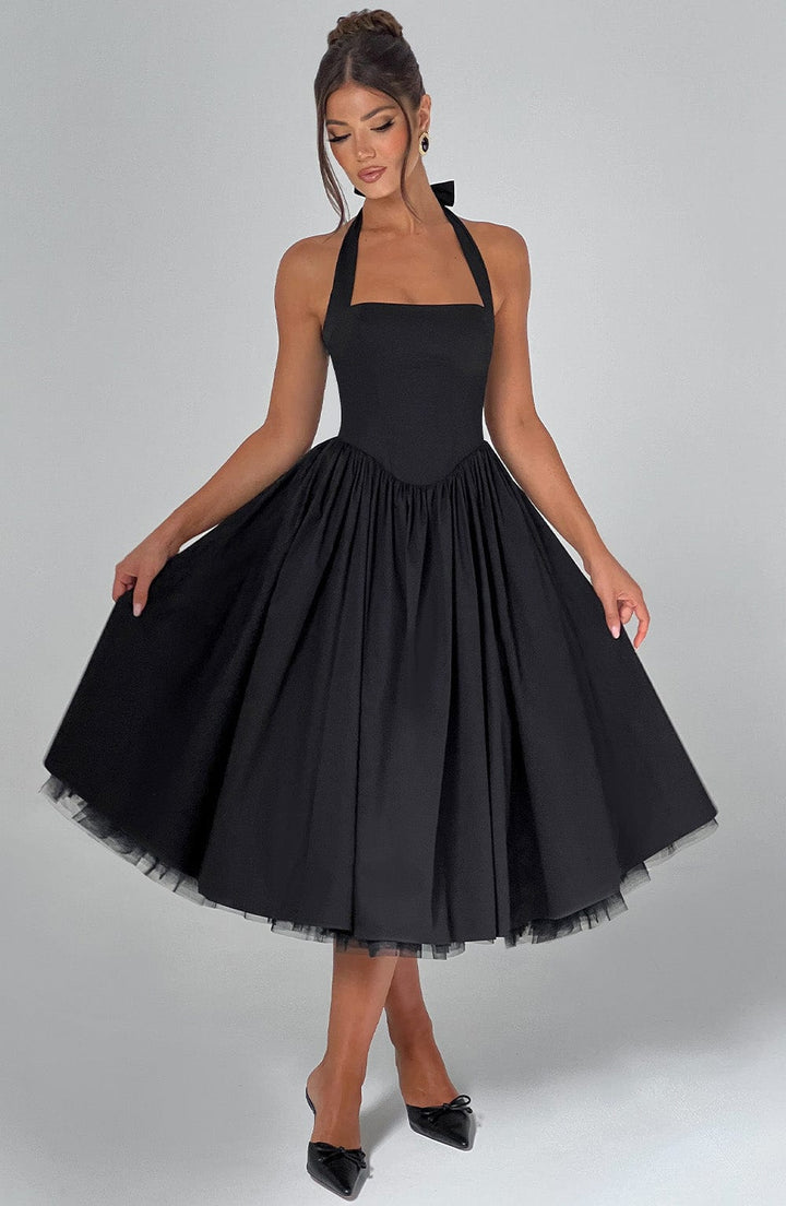 Women's A Line Sleeveless Halter Neck Midi Dress