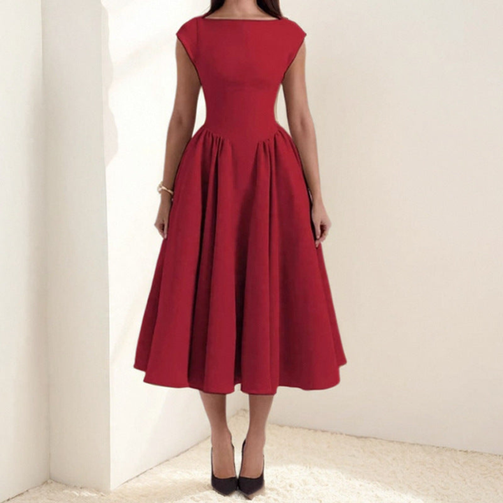 Women's Boat Neck Cap Sleeves Graduation Maxi Dress