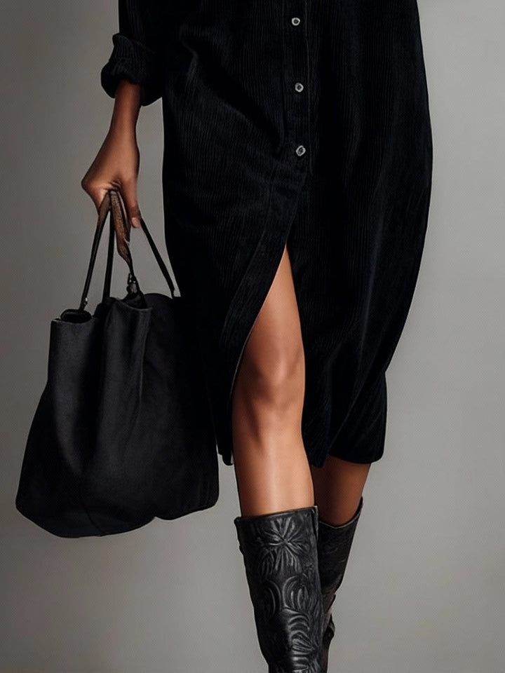 Women’s Button Front Corduroy Midi Shirt Dress