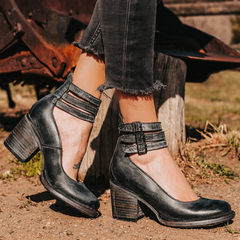 Women’s Closed-Toe Multi Strap Block Heel Ankle Boots