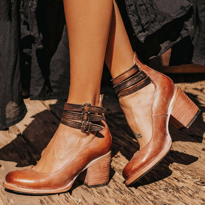 Women’s Closed-Toe Multi Strap Block Heel Ankle Boots