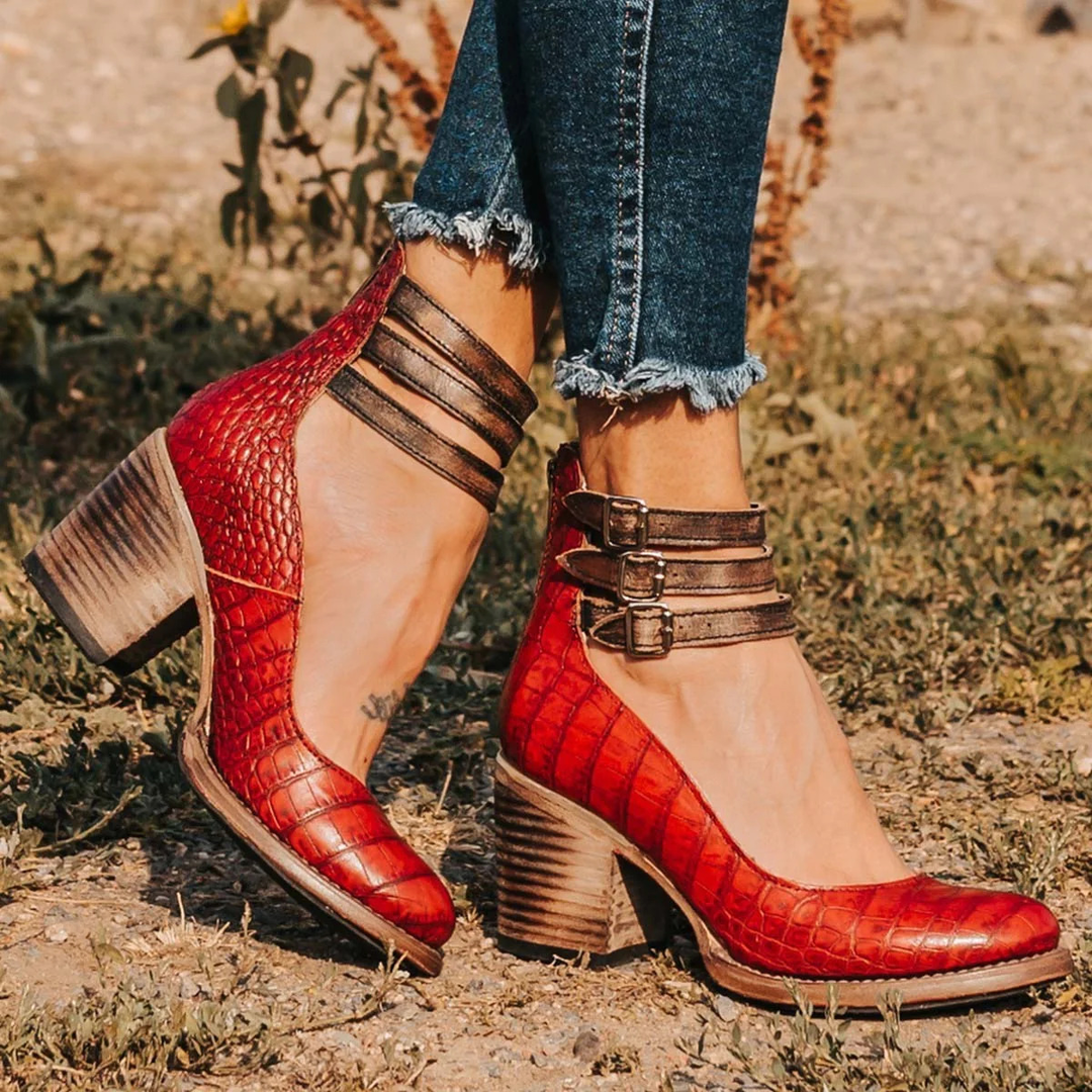 Women’s Closed-Toe Multi Strap Block Heel Ankle Boots