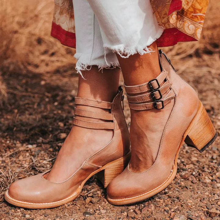 Women’s Closed-Toe Multi Strap Block Heel Ankle Boots