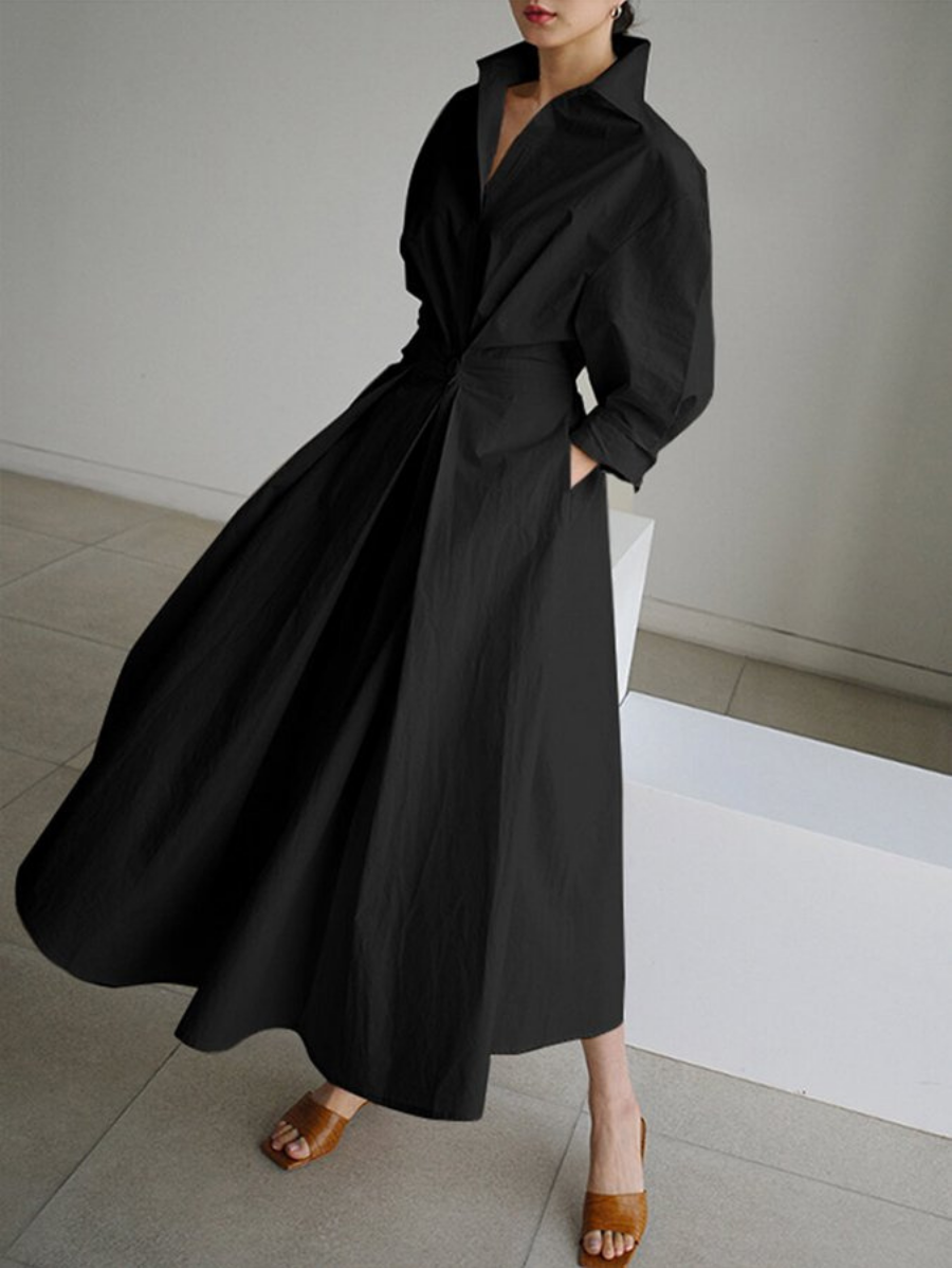 Women's Collared Long Sleeves Maxi Shirt Dress