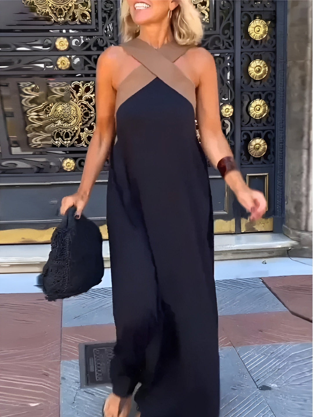Women's Criss-Cross Halter Neck Sleeveless Maxi Dress