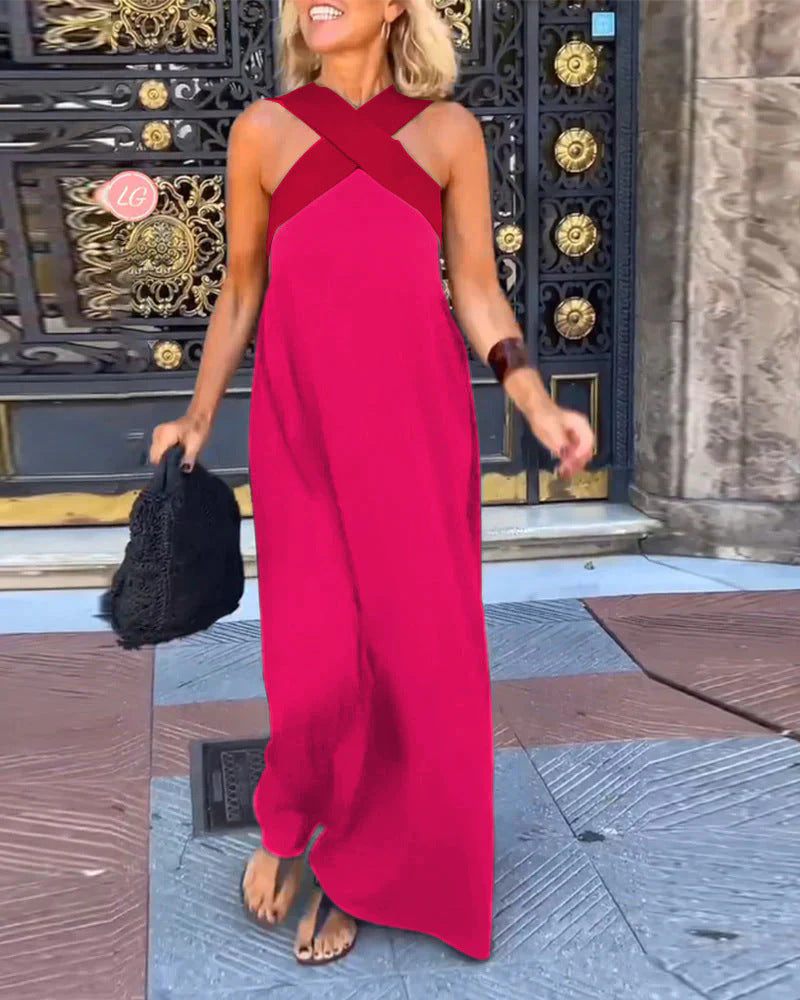 Women's Criss-Cross Halter Neck Sleeveless Maxi Dress