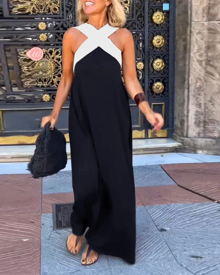 Women's Criss-Cross Halter Neck Sleeveless Maxi Dress