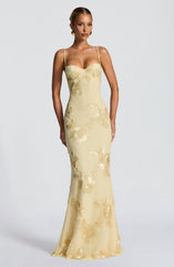 Women’s Floral Corset Spaghetti Strap Maxi Wedding Guest Dress