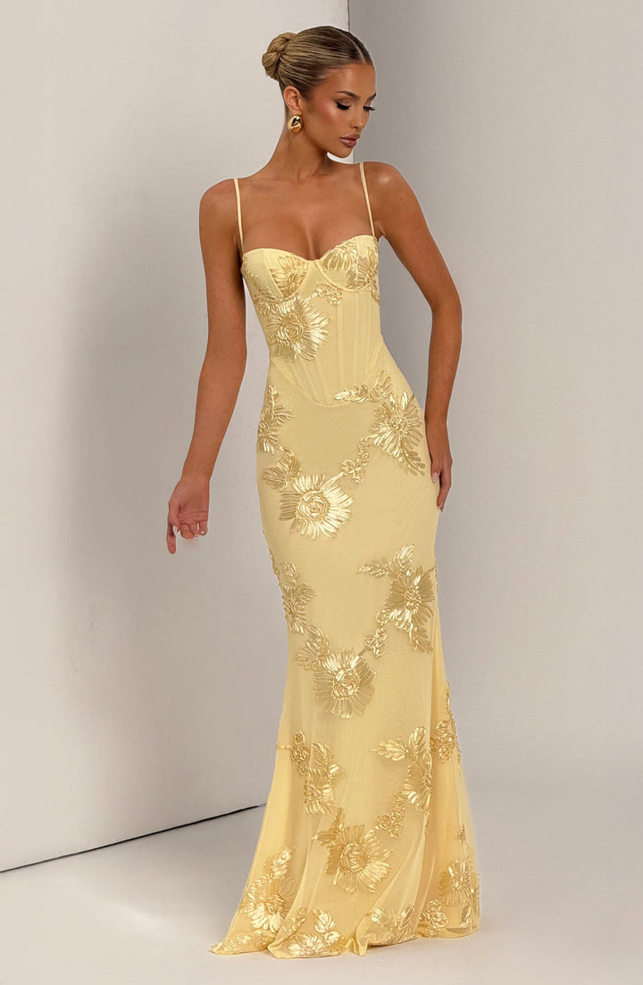 Women’s Floral Corset Spaghetti Strap Maxi Wedding Guest Dress