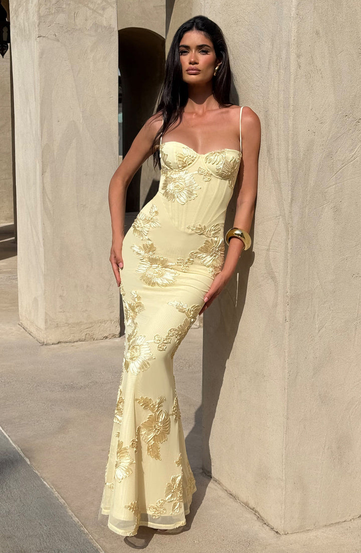 Women’s Floral Corset Spaghetti Strap Maxi Wedding Guest Dress