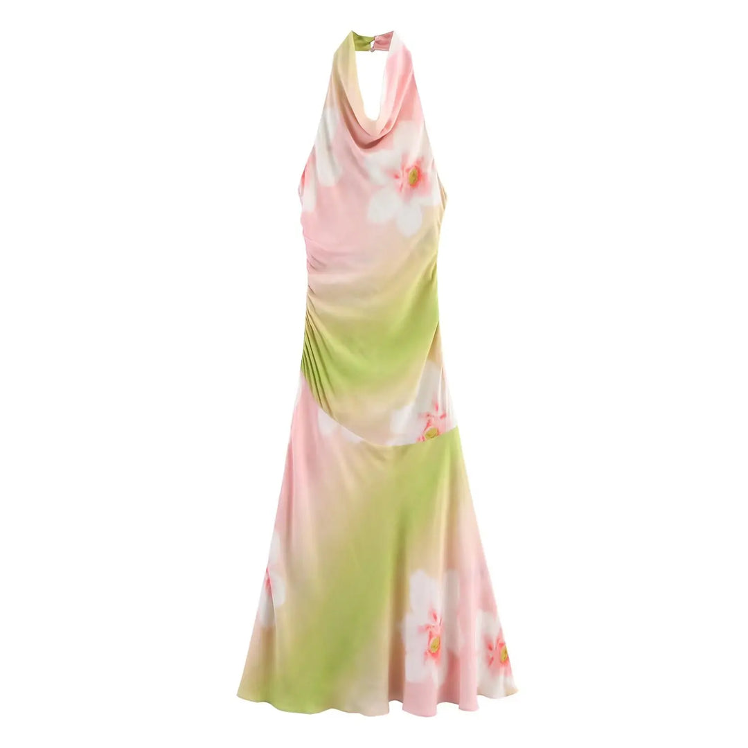 Women’s Floral Halter Neck Maxi Wedding Guest Dress