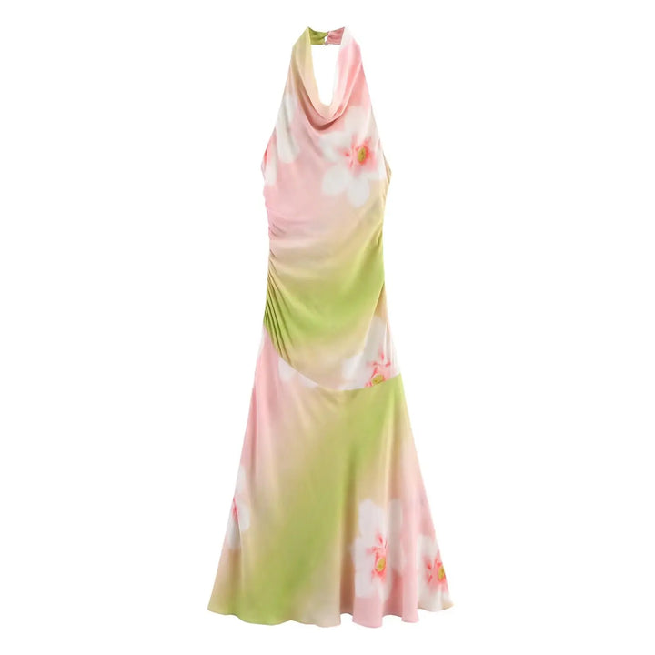 Women’s Floral Halter Neck Maxi Wedding Guest Dress