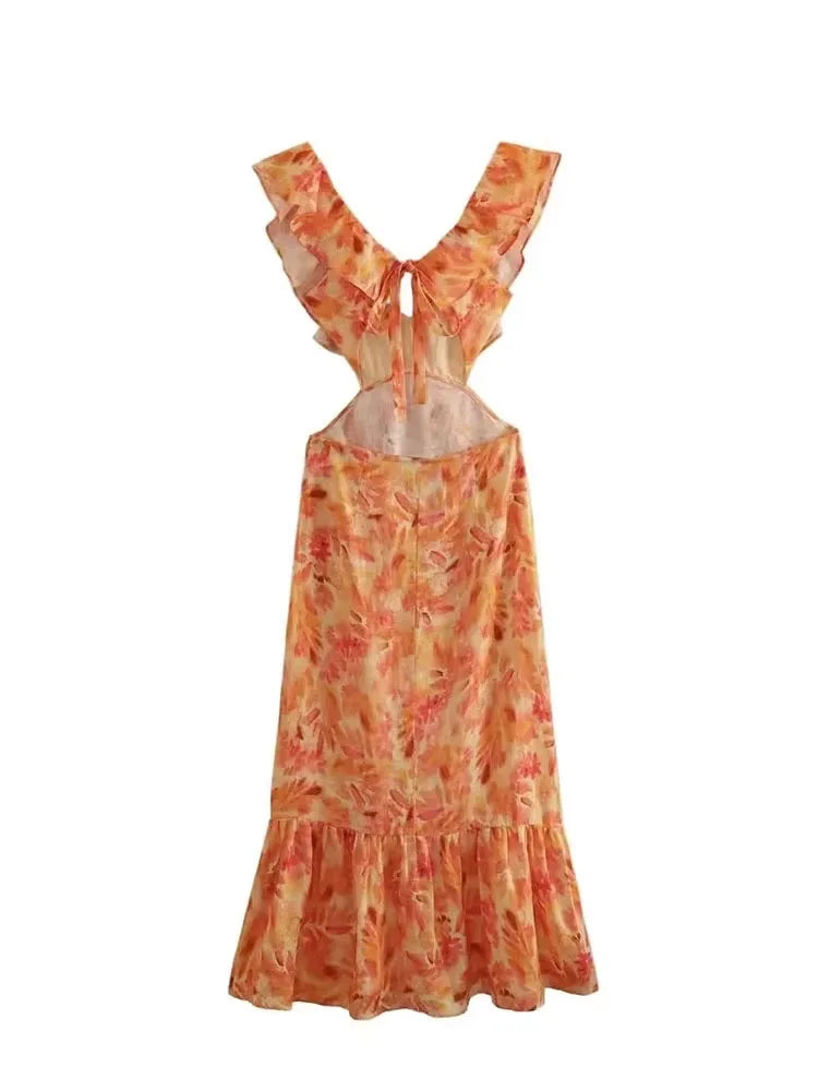Women’s Floral Ruffle V Neck Maxi Wedding Guest Dress