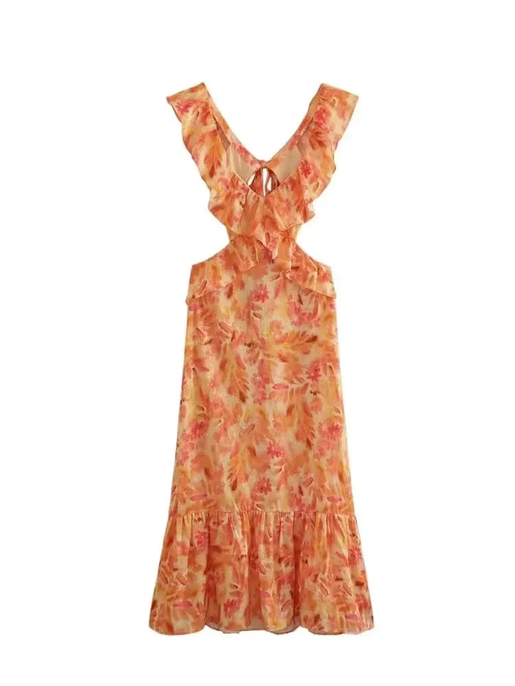 Women’s Floral Ruffle V Neck Maxi Wedding Guest Dress