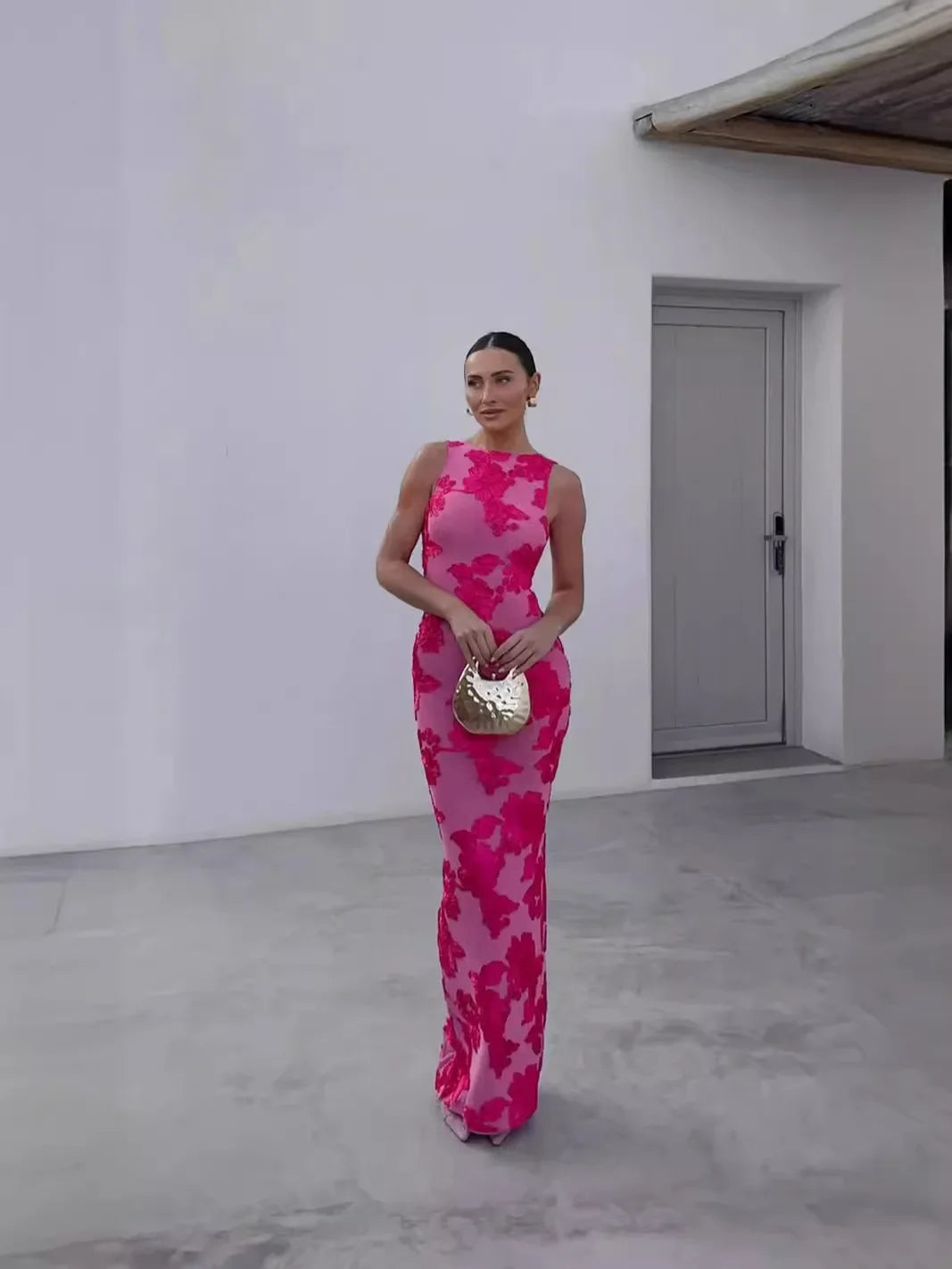 Women’s Floral Sleeveless Maxi Wedding Guest Dress