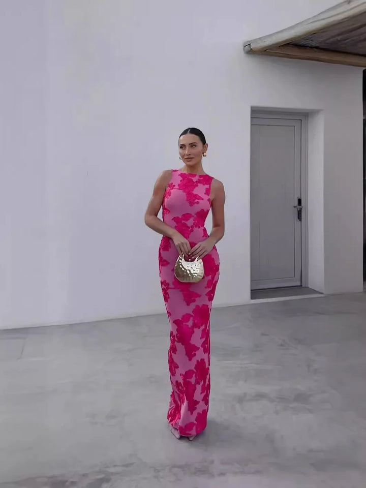 Women’s Floral Sleeveless Maxi Wedding Guest Dress