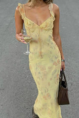 Women’s Floral Spaghetti Strap Slip Maxi Dress