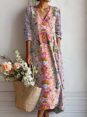 Women's Floral V Neck A Line Maxi Sundress