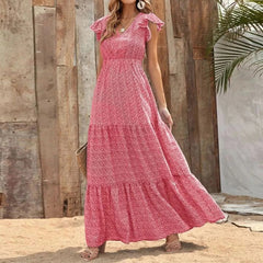 Women's Flutter Sleeve Tiered Maxi Sundress