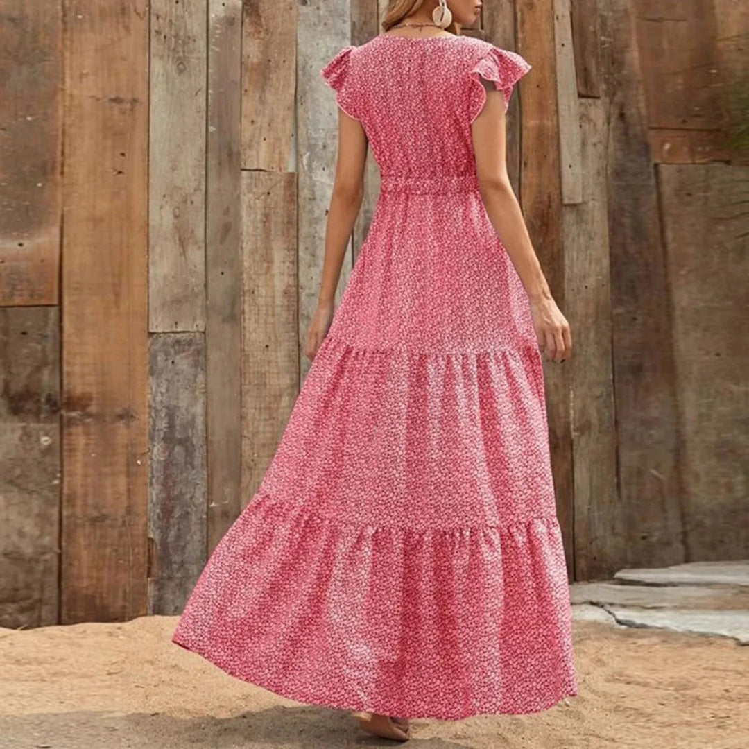 Women's Flutter Sleeve Tiered Maxi Sundress