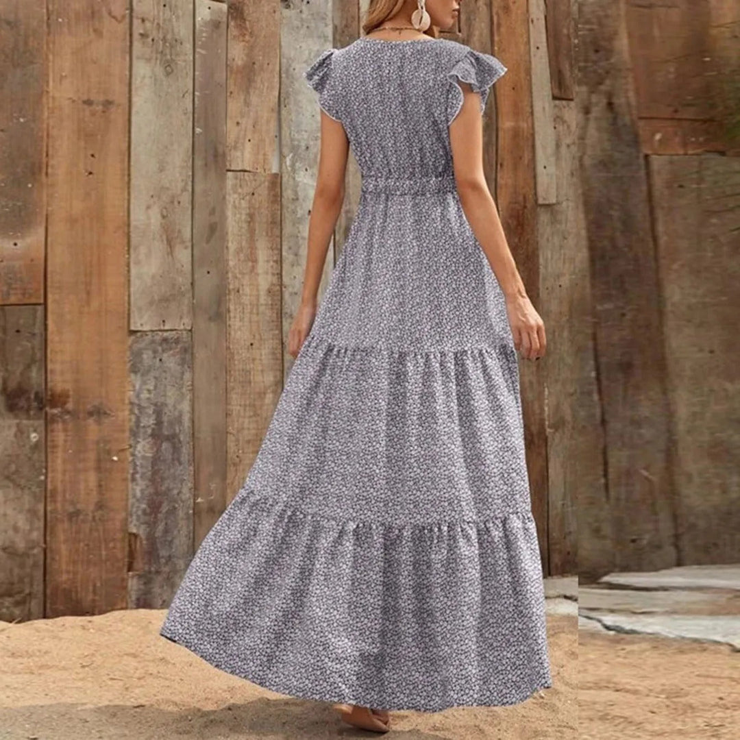 Women's Flutter Sleeve Tiered Maxi Sundress
